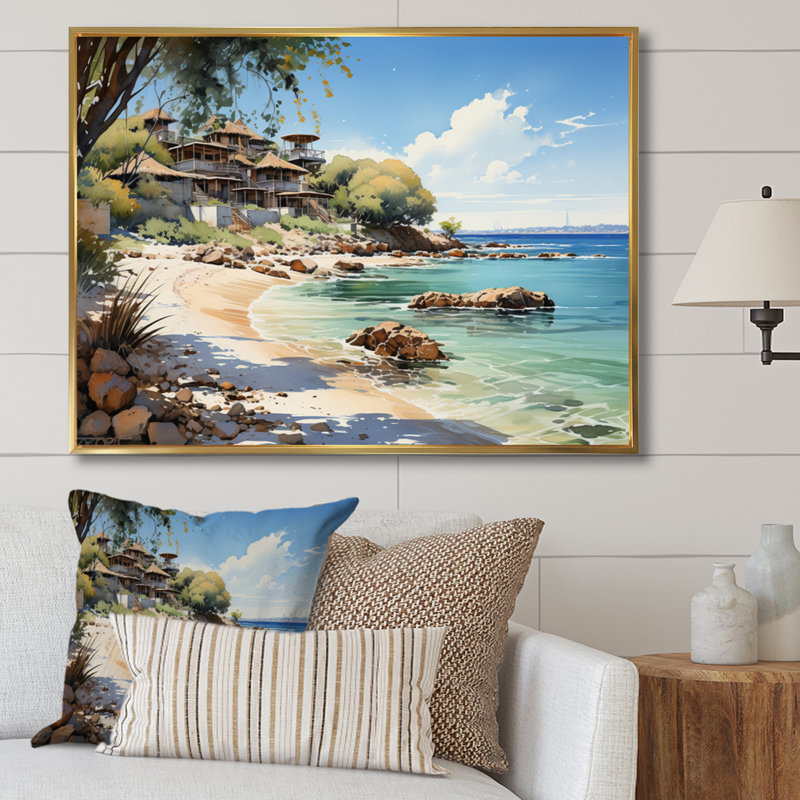 Negril Beach, Jamaïque I - Coastal Beach Sand, art encadré, 16" H x 32" W, White Picture Framed