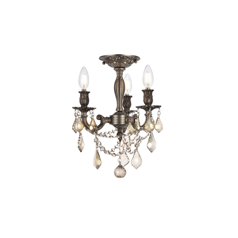 Cristal taillé royal français Rosalia, Bronze foncé, H 14 po x l 13 po x P 13 po, 3 lumières