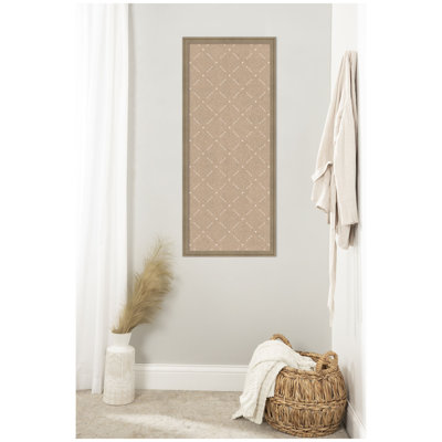 Kate and Laurel Framed Fabric Pinboard Beige Lattice Pattern Printed Linen Casual Bulletin Board for Use as a Vision Board or Wall Organization