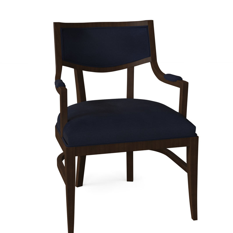 Chaise avec accoudoirs à oreilles tapissier Hillcrest, Bleu marine Katrina, Café