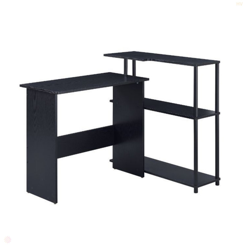 Rectangular Writing Desk With Side Shelf, Black