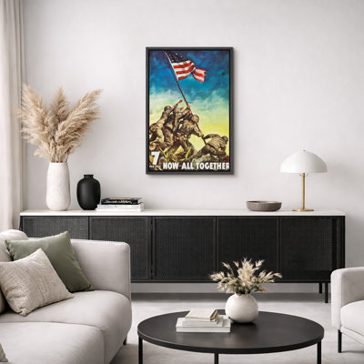 «World War II Raising the Flag», œuvre d'art patriotique rétro, images de l'histoire militaire américaine rétro, impression sur toile encadrée