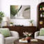 Abstrait vert beige, composition minimale, photos de salon contemporain, impression sur toile encadrée-126092615-126092612