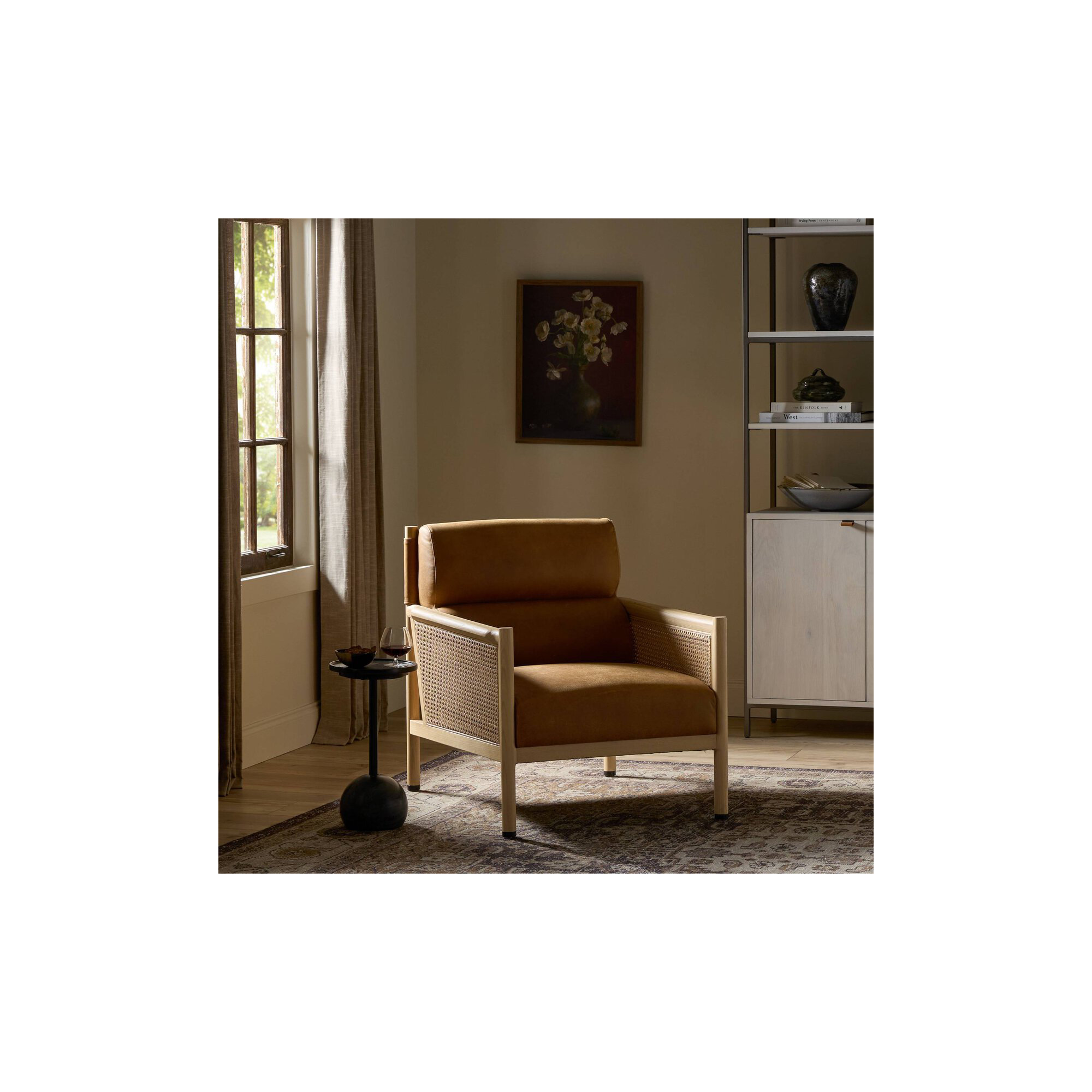 Paralimni Upholstered Armchair, Kennison Cognac Genuine Leather