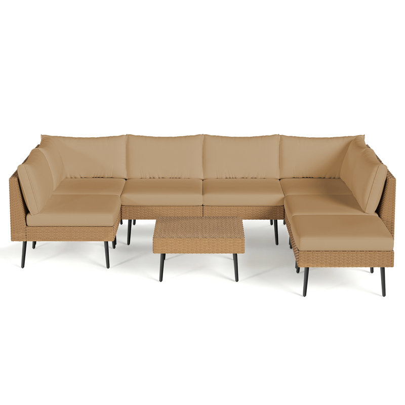 7 - Person Premium Patio Wicker Sectional Seating Group With Cushions
