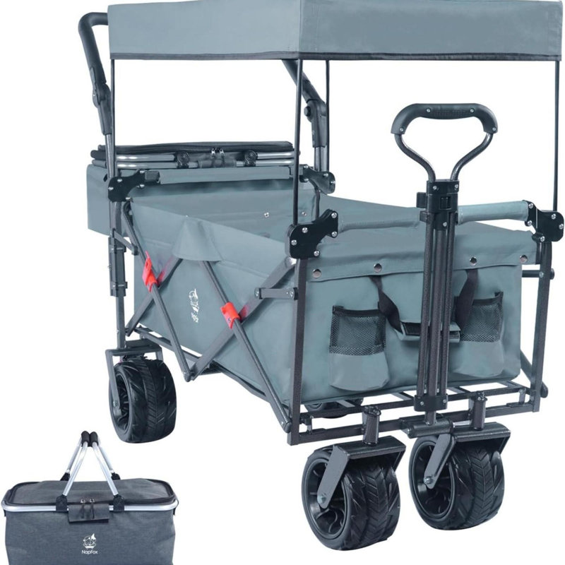 Le chariot de camping pliable à structure en acier supporte 220 lb, Gris, H 44,5 po x l 35,4 po x P 19,7 po