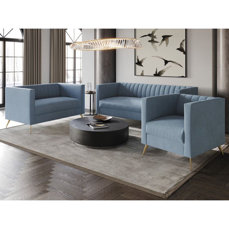 Canapé à accoudoirs carrés en velours Cramlington, Bleu