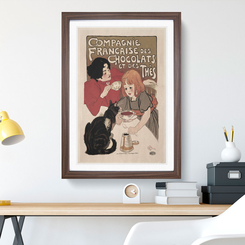 Compagnie Francaise Des Chocolate by Theophile Steinlen - Picture Frame Graphic Art, Walnut Framed, 36cm H x 27cm W x 2cm D