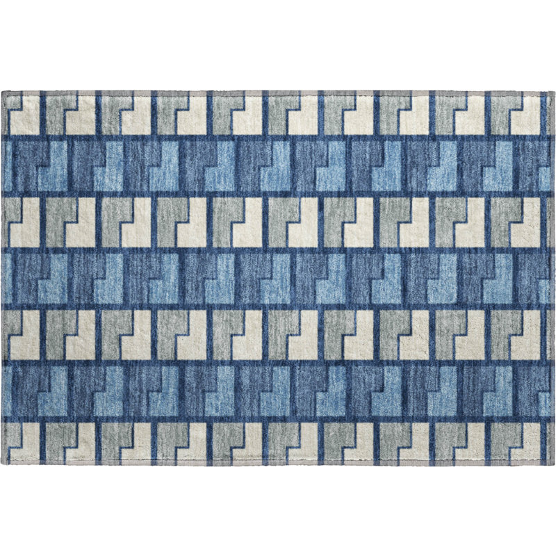 Premium Machine Washable Mayfield AMF2417 Geometric Rug, 1'8" x 2'6", Navy
