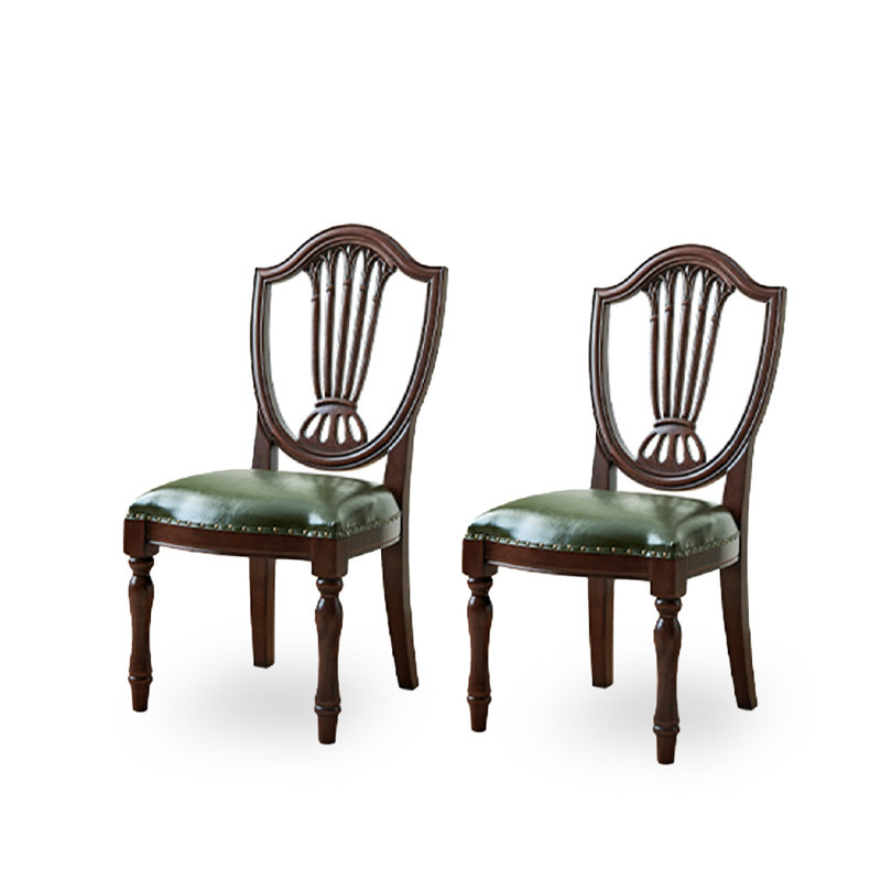 Chaise de salle à manger avec revêtement américain antique en bois massif et cuir