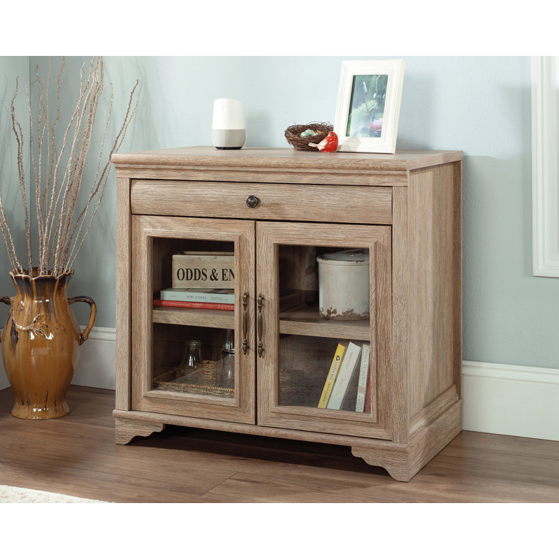 Brushed Oak Adjustable Library Cabinet with Glass Doors