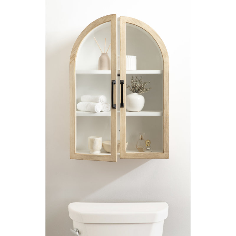 Armoire arquée en bois pour rangement mural, Bois naturel / blanc