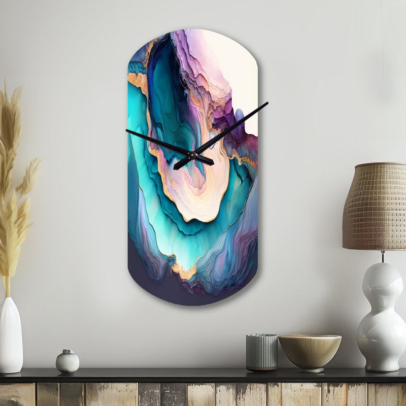 Horloge bleue asymétrique géométrique abstraite bleue et mauve, Grand