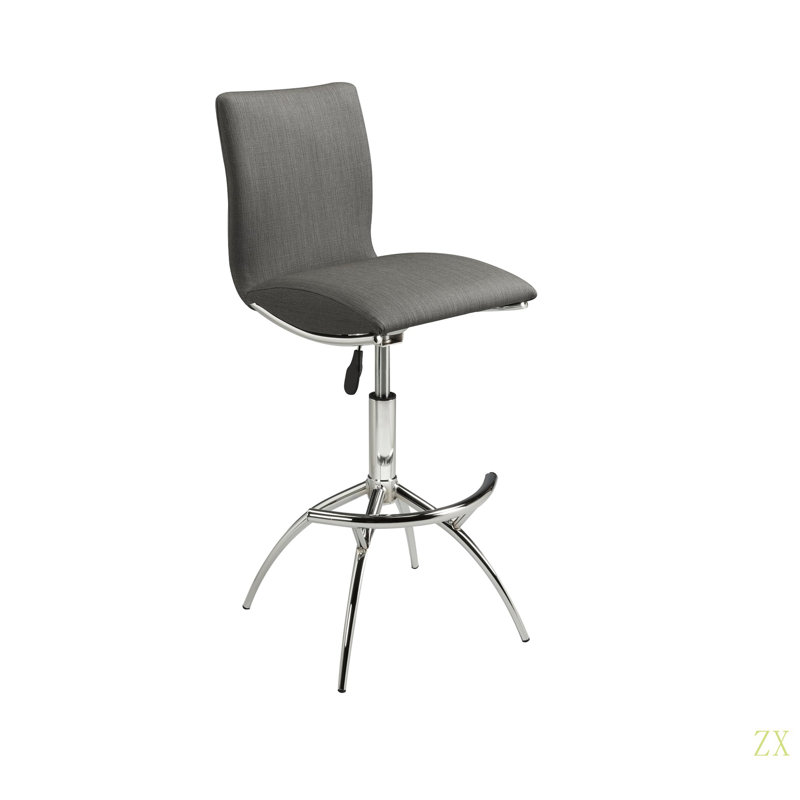 Modern Barstool Texture Leatherette/Chrome Adjustable Height, Gray