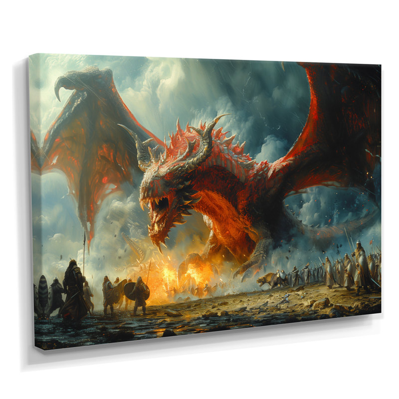Décoration murale Sotelo - Dragons, H 16 po x l 32 po x P 1 po, Toile tendue