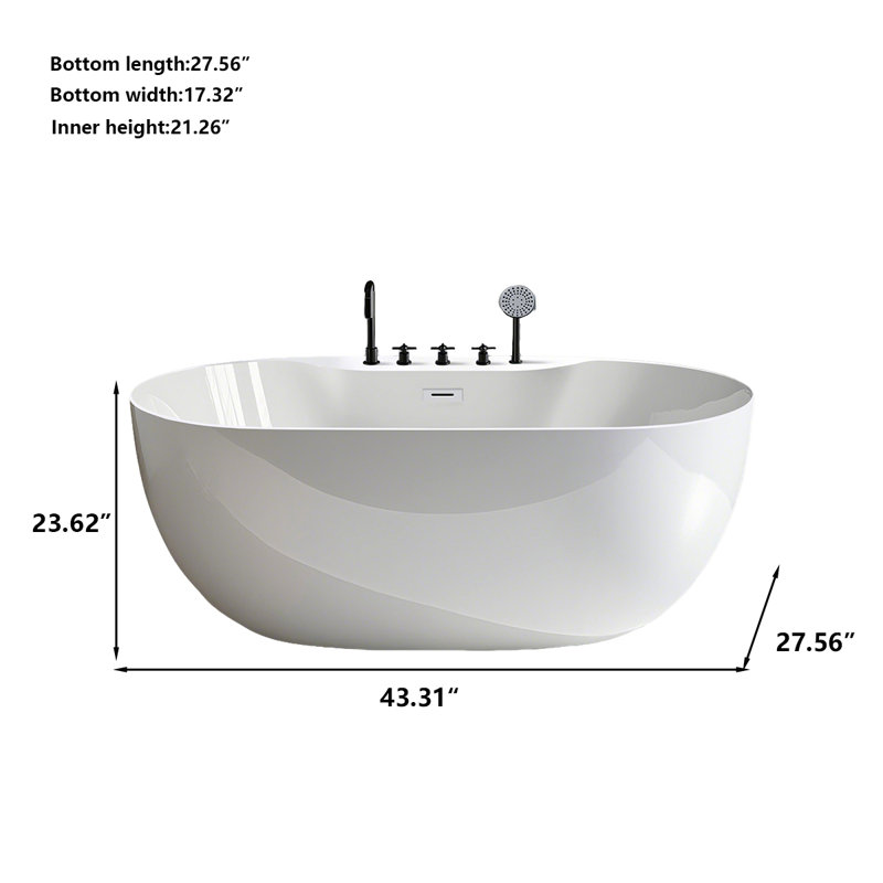 43.31"Acrylic Adult Freestanding Movable Seamless Integrated Bathtub
