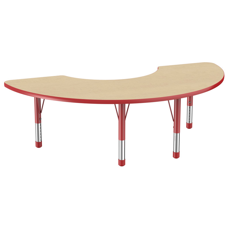 Table d'activité demi-lune 36 "x 72" avec pieds réglables, Érable / rouge, Épais