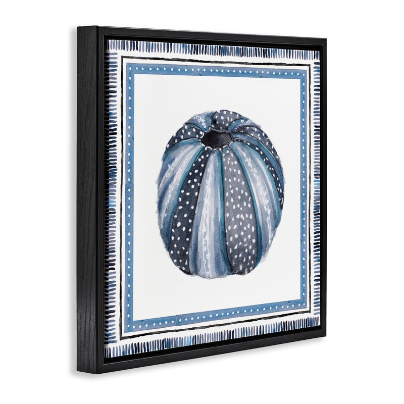 Cadre flottant bleu citrouille à pois, design par Lanie Loreth, Cadre flottant noir de jais, H 18 po x l 18 po