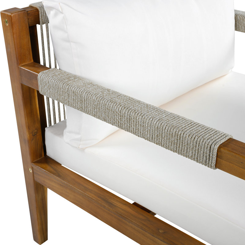 Ensemble de conversation d'extérieur en bois d'acacia 5 personnes avec corde et coussins Monroe, Beige