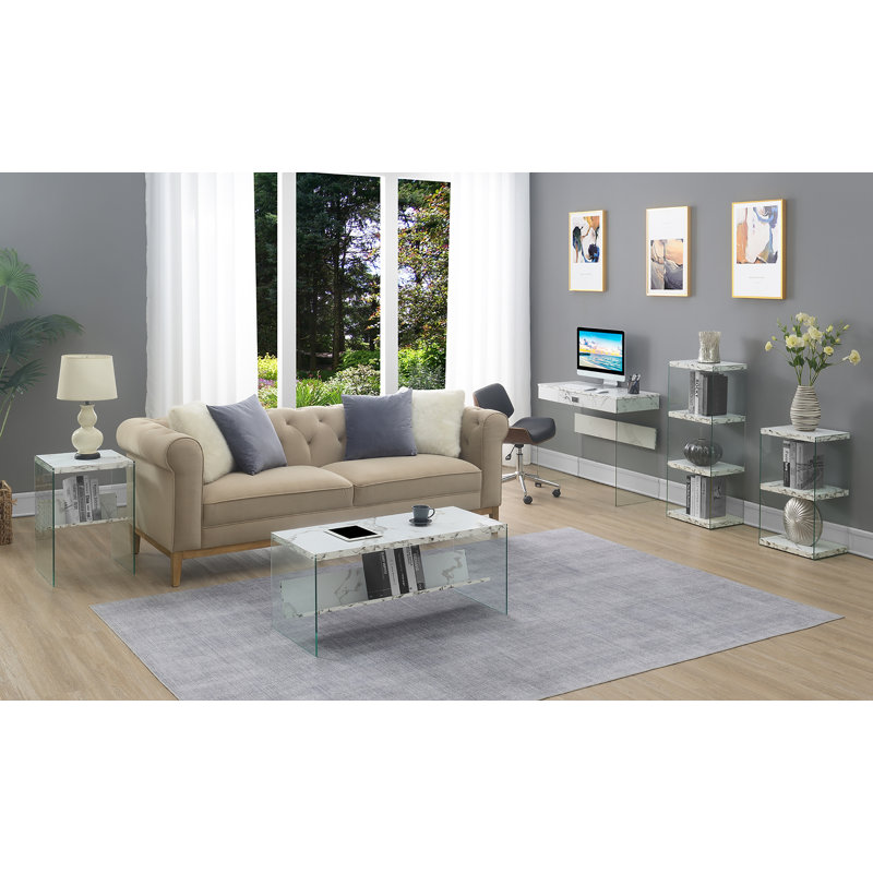 Bibliothèque standard Allegonda, Faux marbre blanc, (2 tablettes) H 28 po x l 16 po x P 12 po