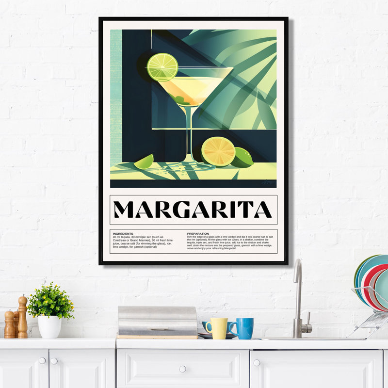 «Cocktail with Lime Slice For A Night Out II», art mural cocktails, Cadre flottant noir, H 20 po x l 12 po
