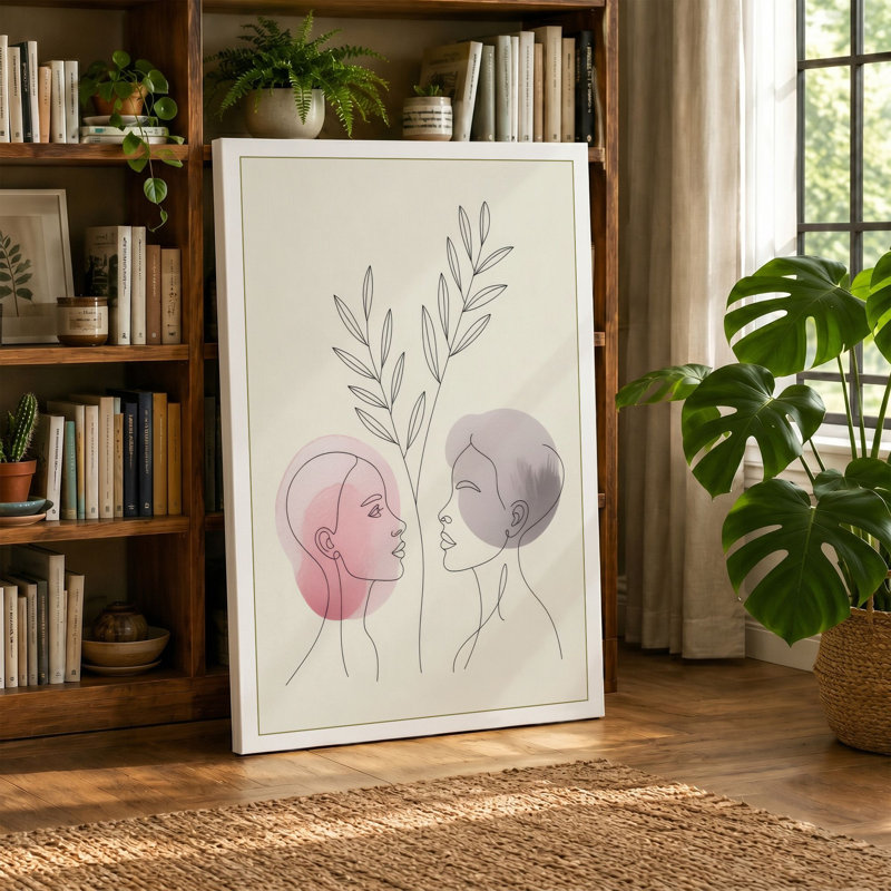 Botanical Minds Meeting Minimalist - Wrapped Canvas, 36x24 - 91.4 x 61.0 cm, Ochre Border