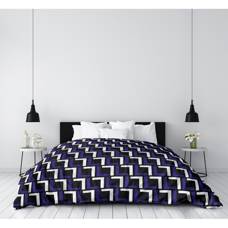 Housse de couette simple, Microfibre, Housse de couette pour grand lit, Mauve / blanc / noir