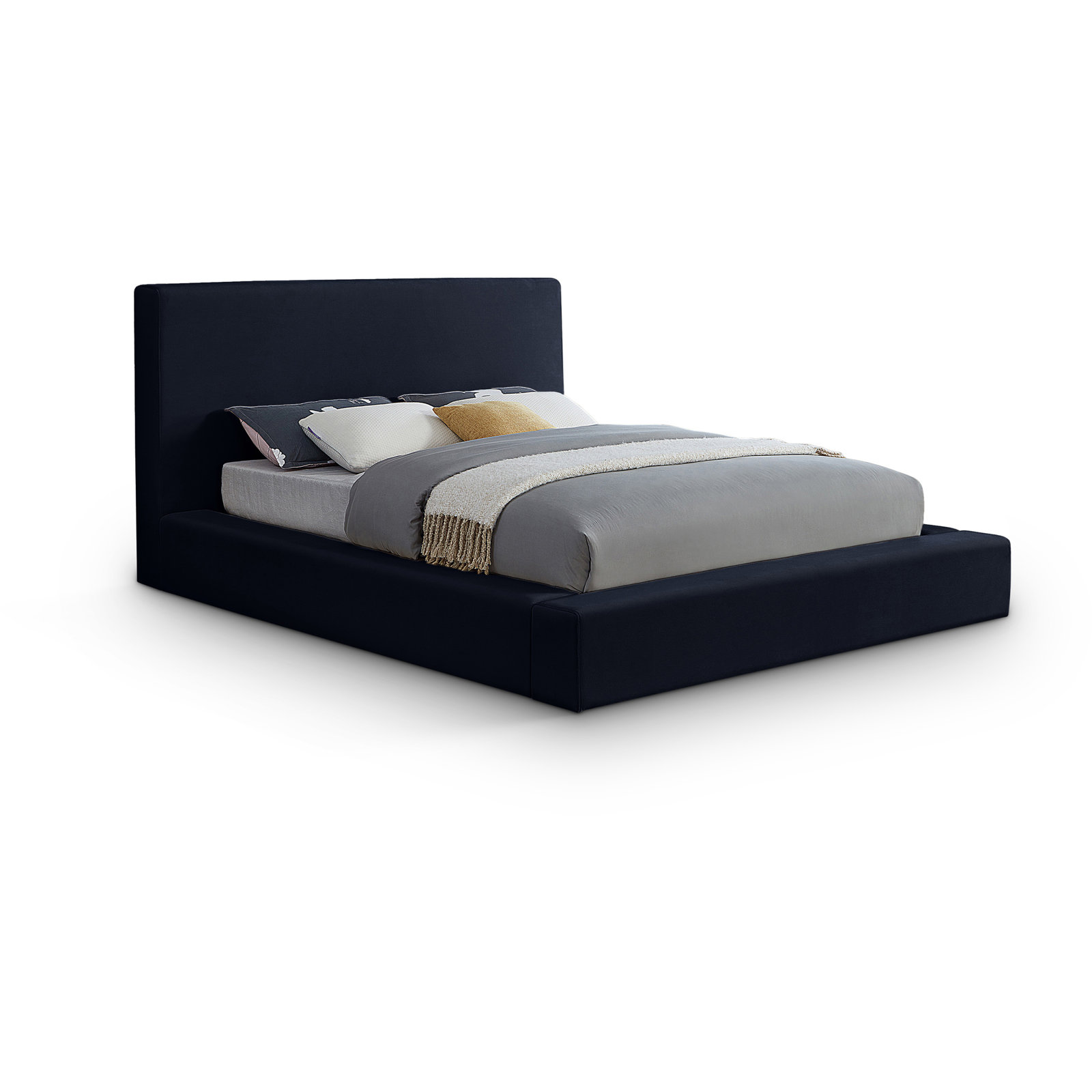 Ishia Upholstered Platform Bed, Queen, Navy Velvet
