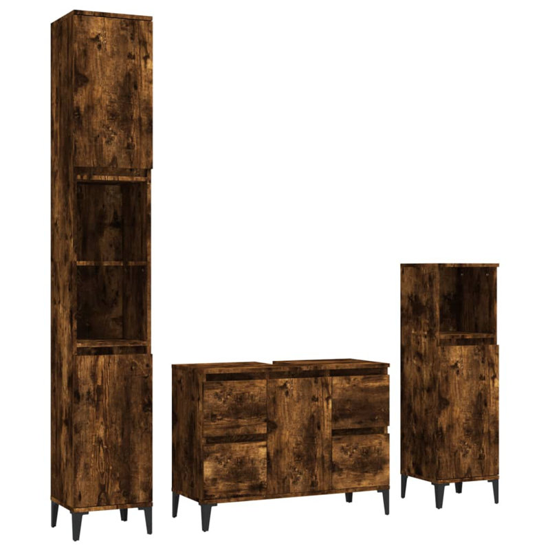 Akeshia Bathroom Storage Furniture Set, Smoked Oak