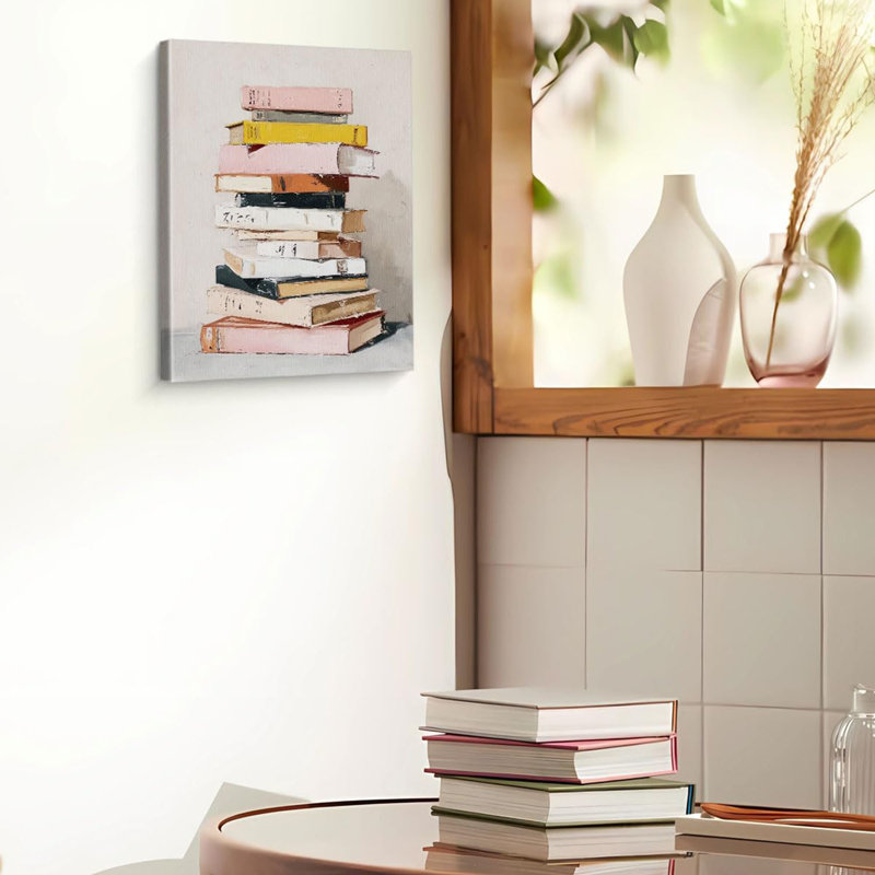 Vintage pile de livres, impression sur toile, livres rustiques, peinture, livres, décoration murale pour la maison, coin lecture, bibliothèque, bibliothèque, 8 x 10 pouces, encadrée