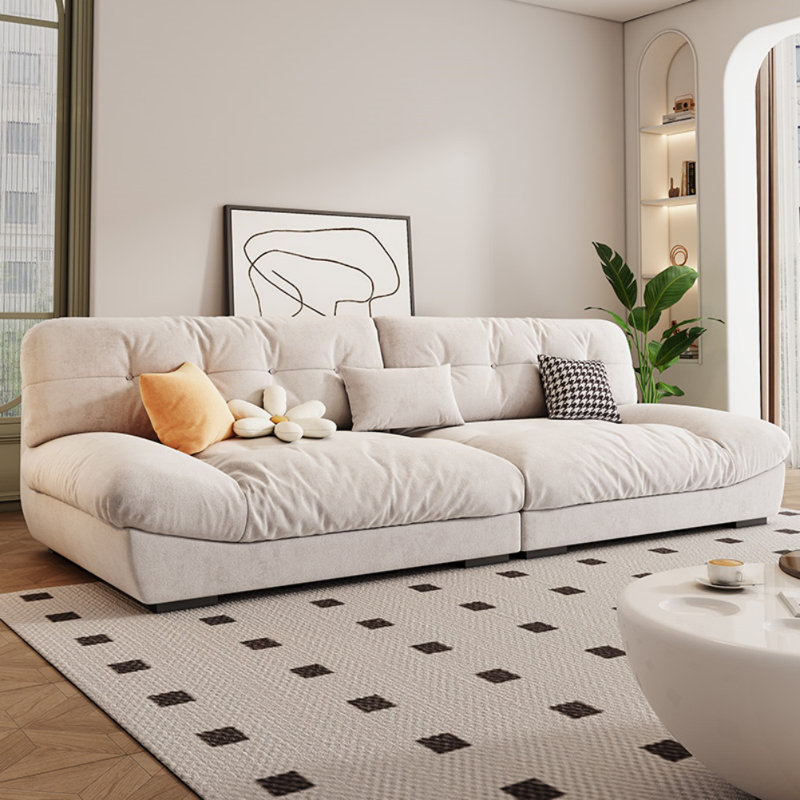 Canapé simple en tissu décontracté, H 27,5 po x l 118,1 po x P 41,3 po, 4, Blanc cassé / blanc