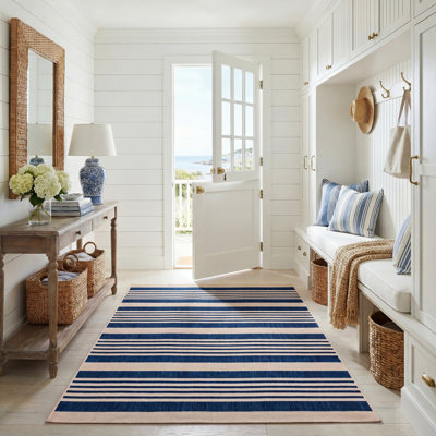 Tapis rayé bleu marine / beige Arneshia