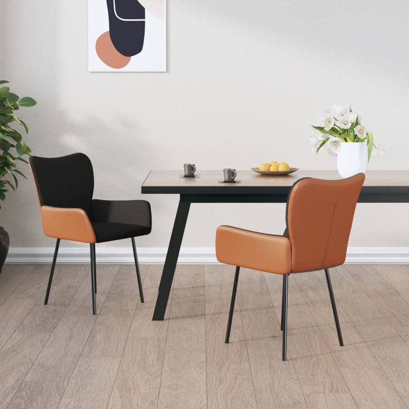 Chaises de salle à manger en tissu noir et similicuir