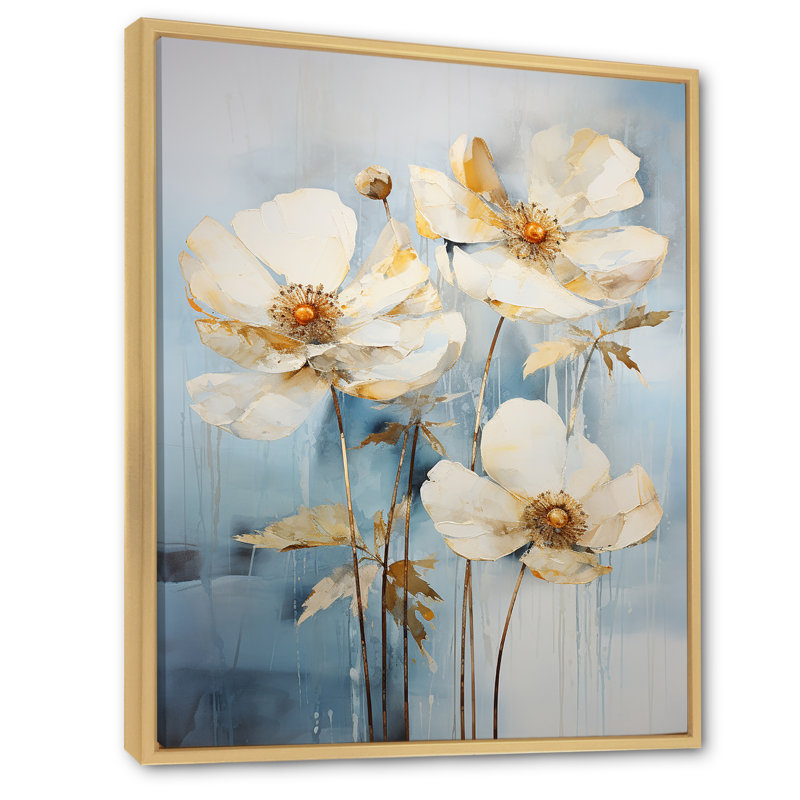 Minimalisme renoncules sur fond bleu sur toile, H 40 po x l 30 po x P 1,5 po, Cadre naturel flottant