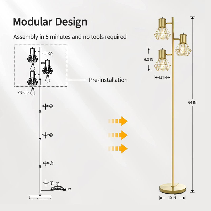 Jaimen 64.02'' Tree Floor Lamp, Tree-Gold
