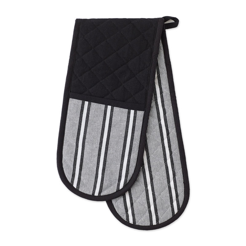 Extra Long Black and White Cotton Double Oven Mitt
