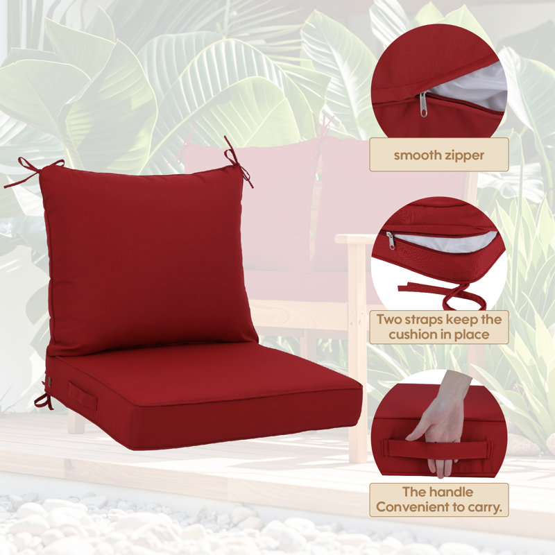 Outdoor Deep Seat Cushions 24 X 24In,Waterproof Fade Resistant Replacement Seat Cushions With Handle And Remove Cover, Patio Cushions For Outdoor Furniture,Bench,Garden