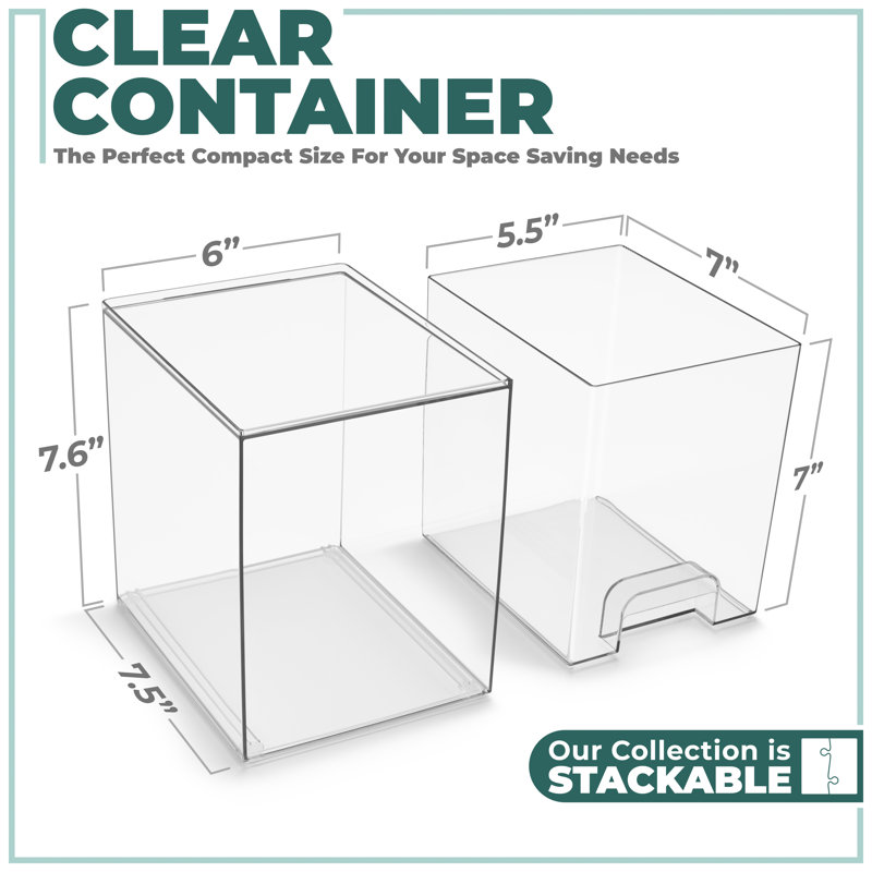 Sorbus Acrylic Storage Containers with Pull-Out Drawers - 2 Pack, 7.6” Tall Clear Stackable Storage Bins Set for Bathroom Organization