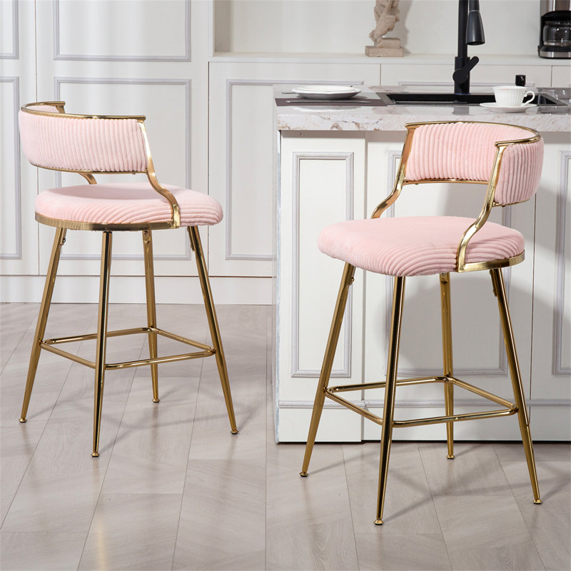 Tabouret de bar 26 po à hauteur de comptoir en velours côtelé avec dossier (sans la table)