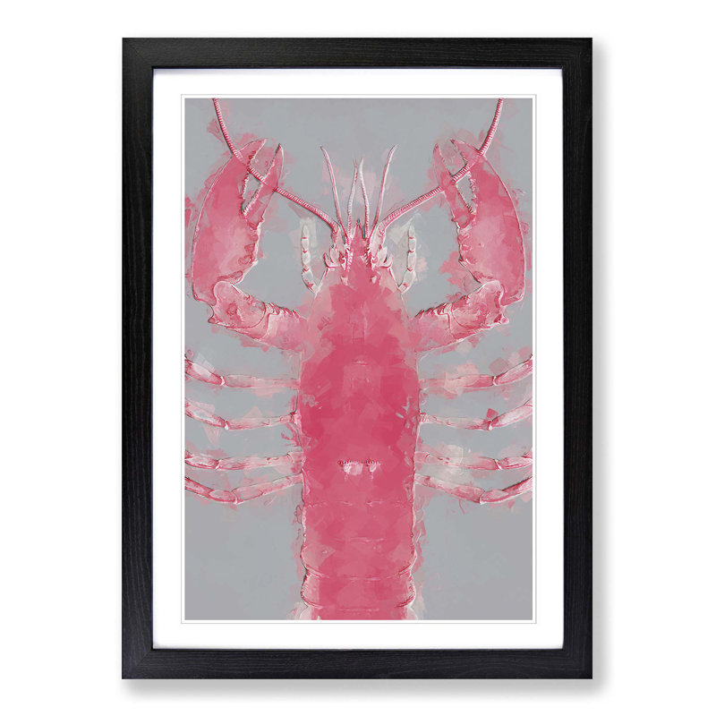 The Pink Lobster in Abstract - Picture Frame Graphic Art Print on MDF, 87cm H x 62cm W x 2cm D, Black Framed