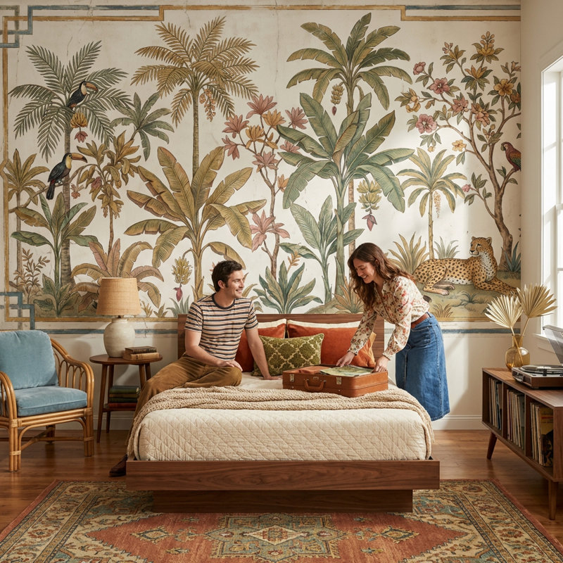 Papier peint tropical exotique tropical, 120"x96", Peler et coller