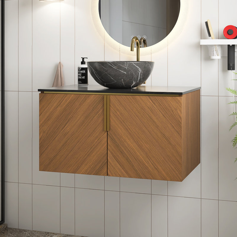 Meuble-lavabo mural simple 30 po avec comptoir, Ovale, Noir