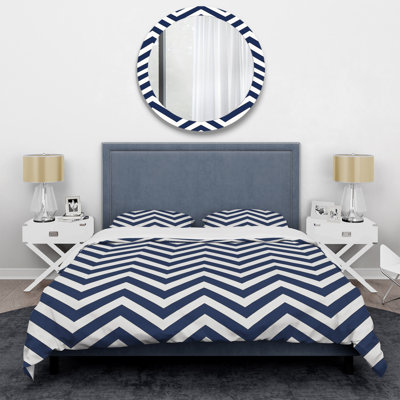 Ensemble de housse de couette à chevrons bleu et blanc