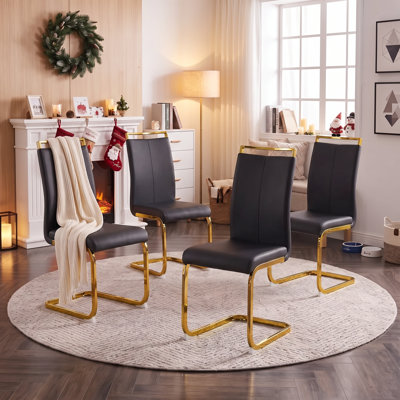 Chaises de salle à manger en similicuir rembourrées modernes avec base en métal (ensemble de 4)