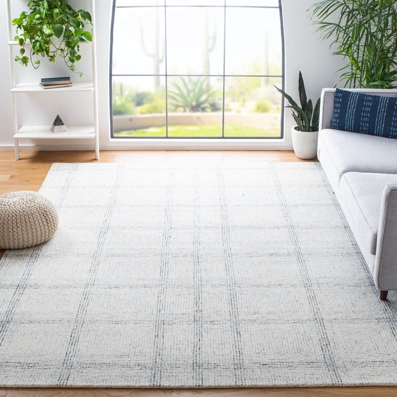 Corinna Hand Tufted Wool/Cotton Plaid Rug in Ivory/Gray, Rectangle 5' x 8'