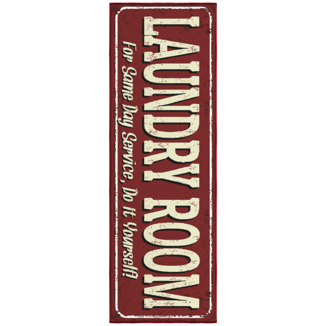Non-Slip Rubberback Laundry Room Runner Rug, Red Ottomanson