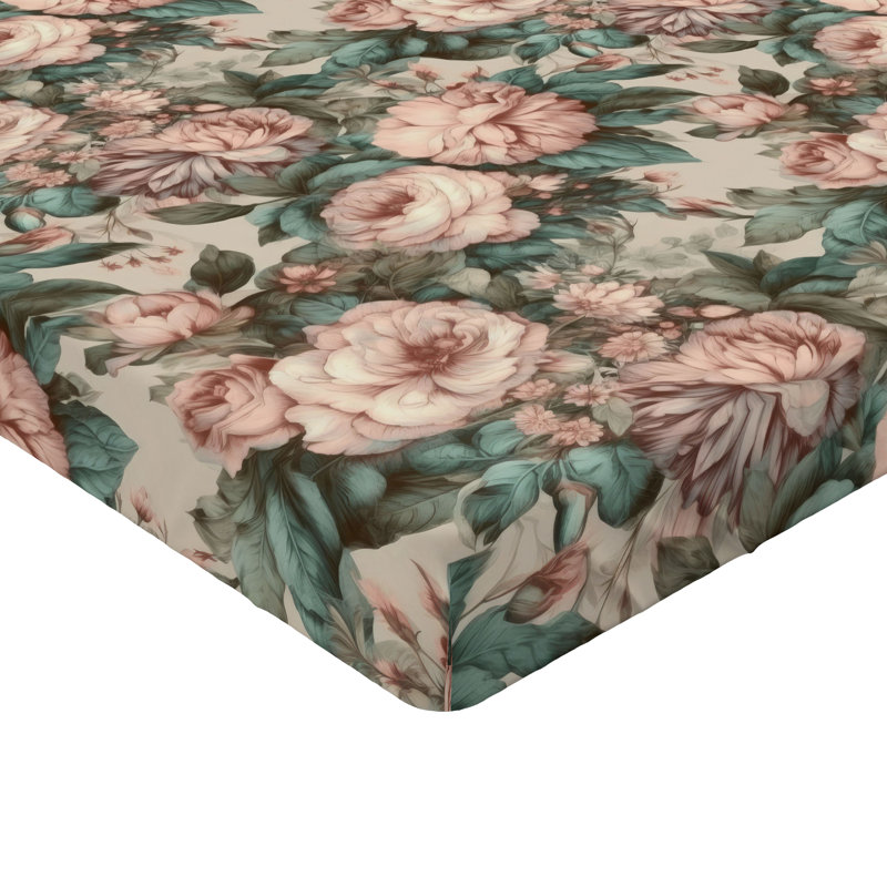 Drap-housse Ambesonne, Drap-housse très grand californien, Rosé, bleu cadet, crème / floral