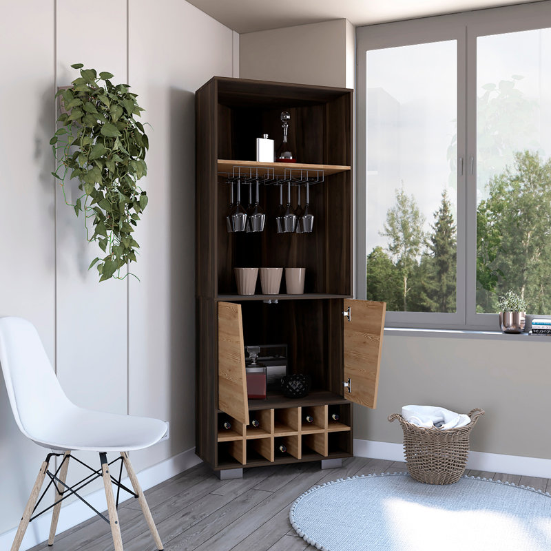 Armoire de bar Fraktal, dix porte-bouteilles encastrés, deux tablettes, porte double