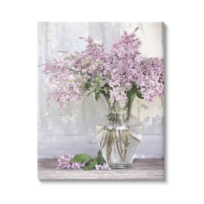 "Tranquil Lilac Flower Vase" par Lori Deiter - cadre flottant, impression, H 40 po x l 30 po x P 1,5 po, Toile tendue
