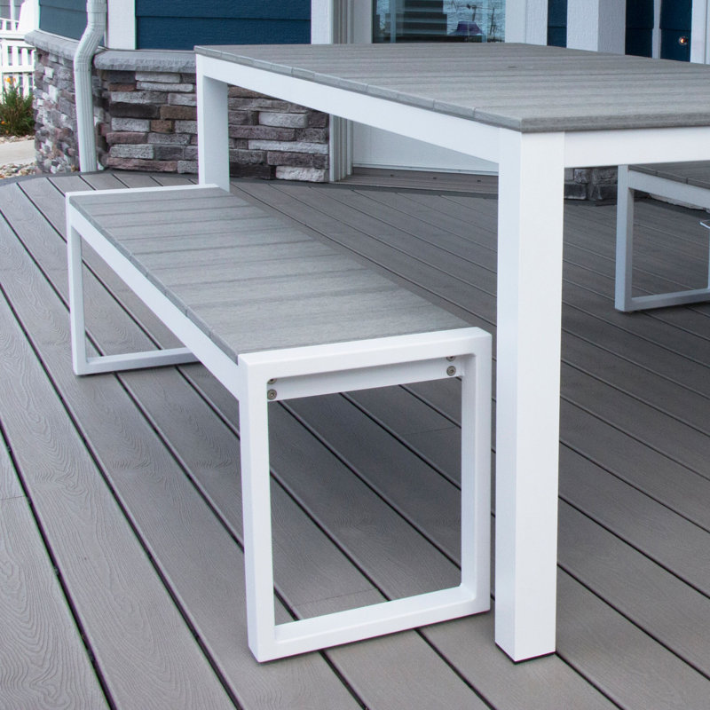 Banc de pique-nique en aluminium Reginald, Blanc / Bois flotté